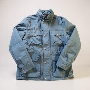 Coach Jacket Mens Medium Blue Coat Pockets Cow Leather Trim Stow Hood Modern